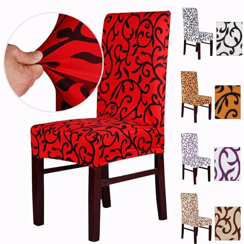

KIWARM Flower Printing Removable Chair Cover Big Elastic Slipcover Modern Kitchen Seat Case Stretch Chair Cover For Banquet