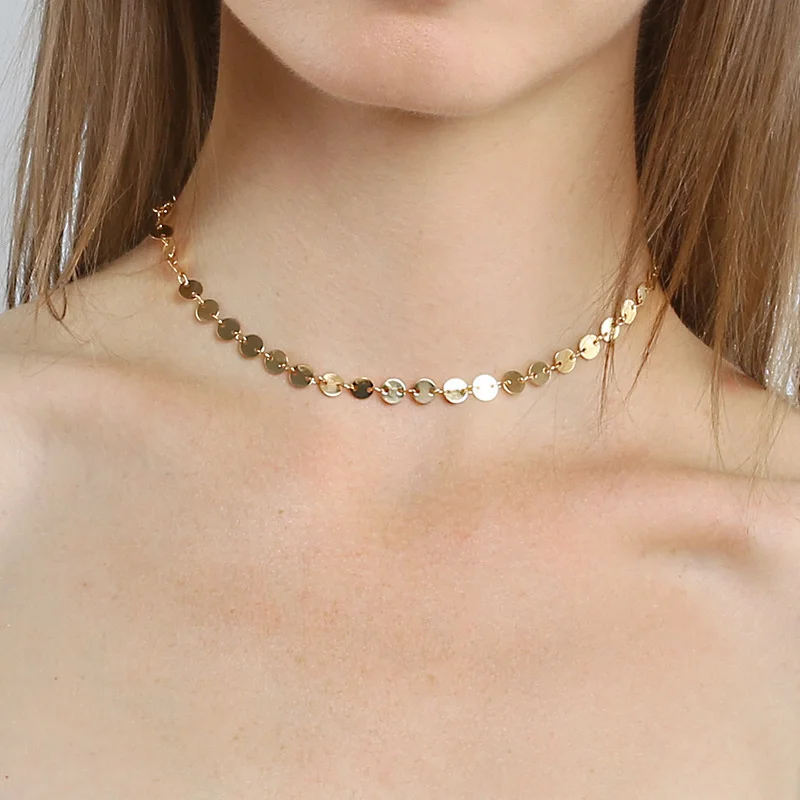 

ZCHLGR Gold color Choker Necklace for women Short Sequin Pendant Chain Necklaces & Pendants chokers Fashion Jewelry