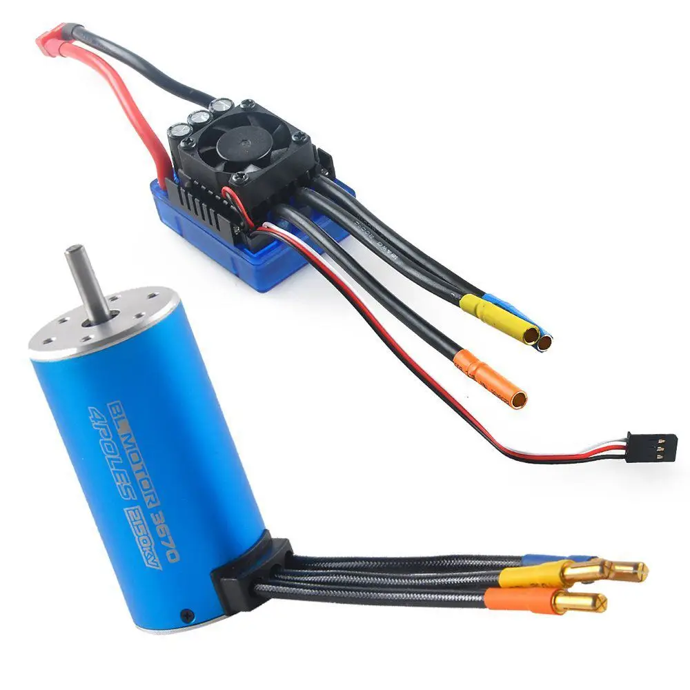 

3670 2150KV 5mm 4P Sensorless Brushless Motor with 80A Brushless ESC Combo for 1/8 1/10 Monster Truck Truggy Cars (Blue)