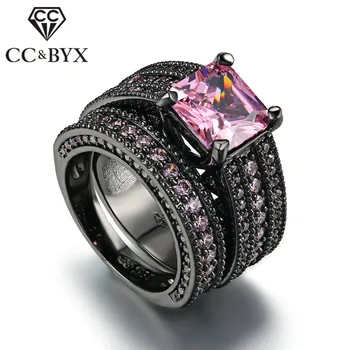 

CC Jewelry Rings For Women Fashion Jewelry Square Pink Stone Black Gold Color Luxury Unique Double Ring Accessories CC1191