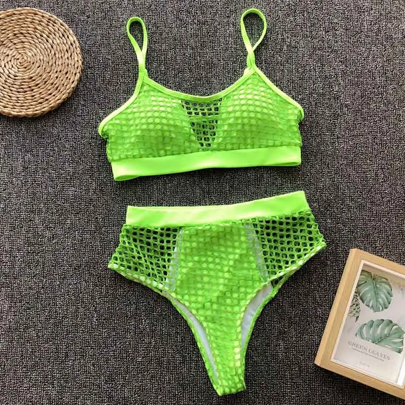 Preise Sexy Hohe Taille Mesh Bikini 2019 Frauen Neon Grün Bademode Weiblichen Badeanzug Push Up Bikini Brazilian Badende Badeanzug Schwimmen