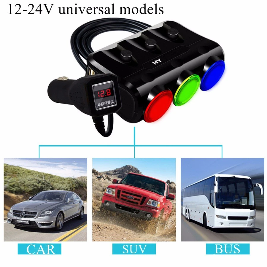 Адаптер для автомобильного прикуривателя грузовик сплиттер адаптер питания USB Автомобильное зарядное устройство разъем для IPhone IPad DVR gps с ЖК-дисплеем