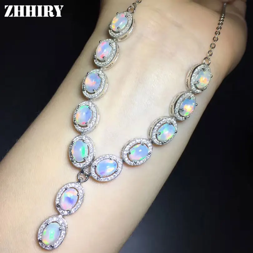 ZHHIRY Natural Opal Necklace Genuine 925 Sterling Silver For Women Necklace Pendants Fire Color Gemstone Fine Jewelry 5*7mm ZHHIRY Natural Opal Necklace Genuine 925 Sterling Silver For Women Necklace Pendants Fire Color Gemstone Fine Jewelry 5*7mm