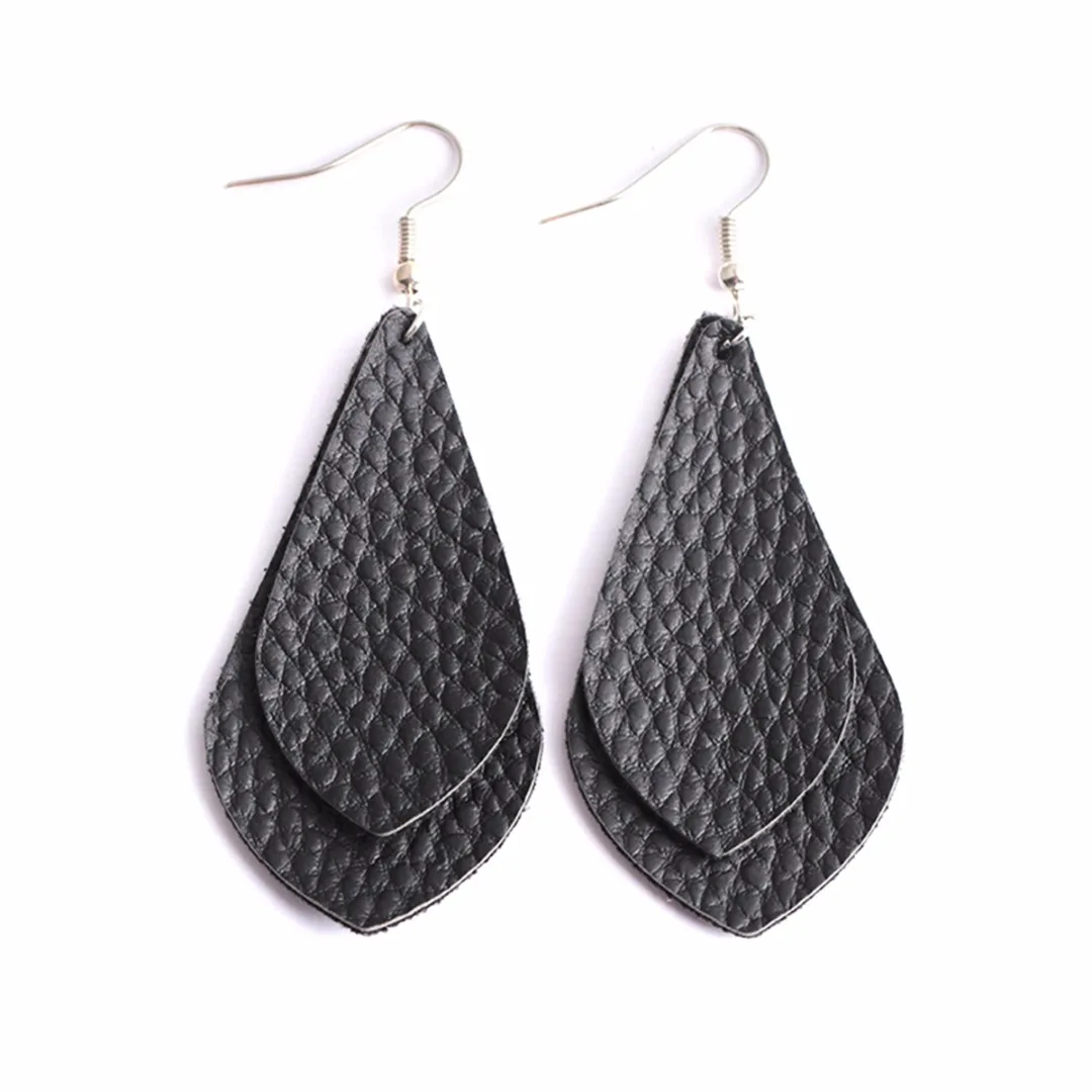 Bohemian PU Leather Long Drop Earrings For Women Trendy Statement Multi Layer Water Drop Earring oorbellen Jewelry Shellhard