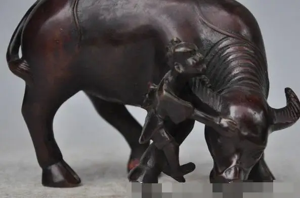 

S06085 6"Chinese Folk Fengshui Bronze copper Zodiac Oxen Bull Boy Animal lucky Statue
