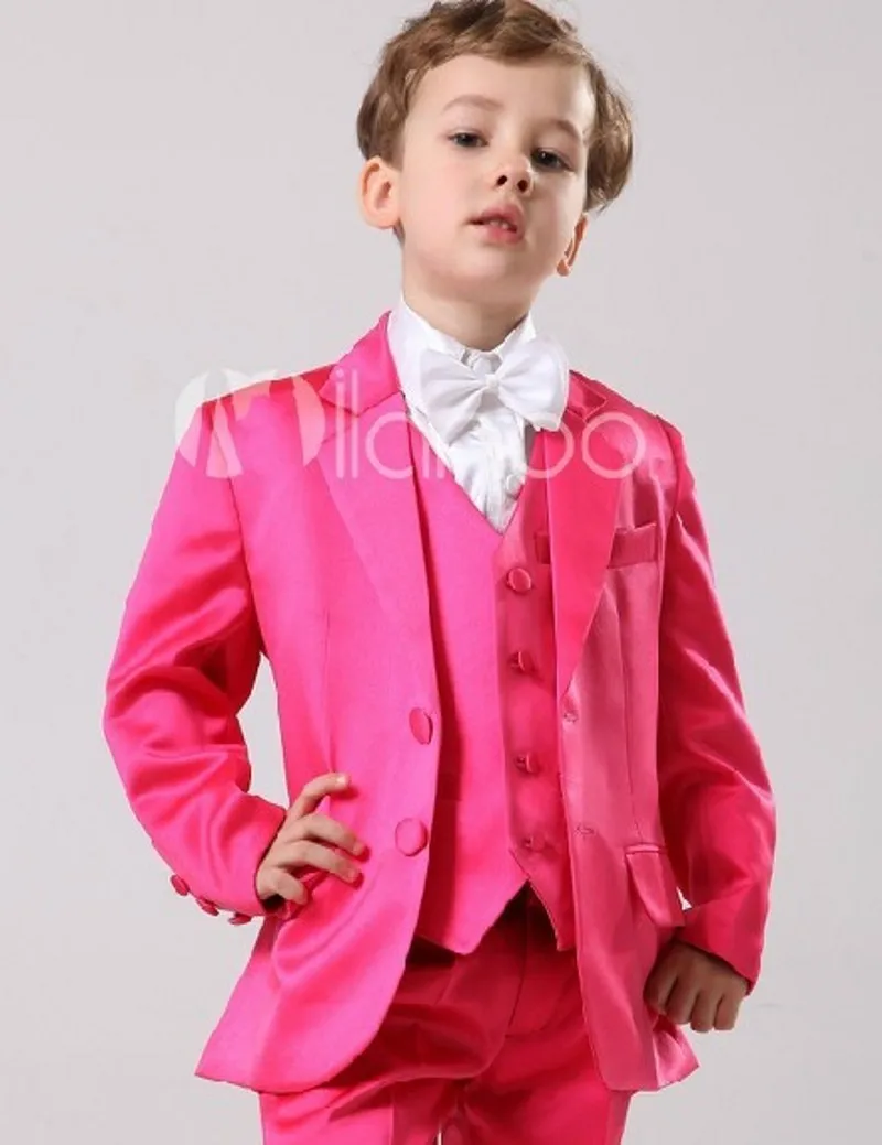 Новые для мальчиков смокинг с лацканами с тупым углом, Детский комплект ярко-розовый/желтый малыш Свадьба/костюмы для выпускного (куртка +