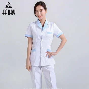 

Women Hospital Medical Work Wear Suit Collar Nursing Clothing Doctor Uniform Short Sleeve Dental Beauty Salon Surgical Overalls
