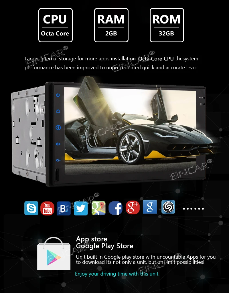 Clearance Octa Core Android 8.1 in Dash Headunit GPS Navigation Bluetooth Wifi 3G/4G 1080P Video SWC AM FM Radio Double Din Android 8.1 OS 9