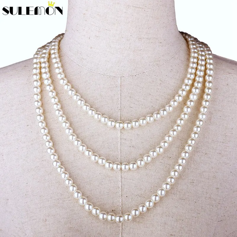 Multi Pearl Necklace Long Strand Chain Simulated 8mm Round Plastic
