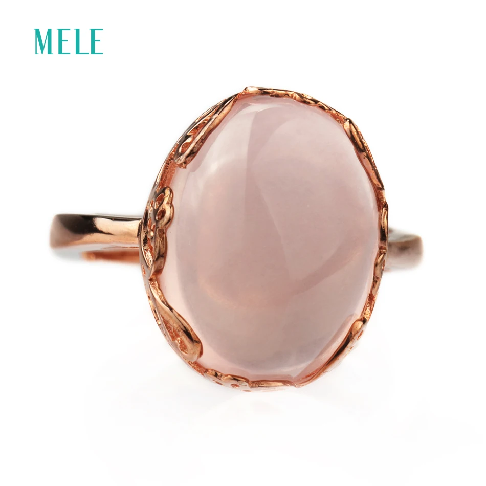 Natural Rose Quarts Silver Ring Oval 12mm 16mm Lovely Pink Color And Exquisite Design Beautiful Ring