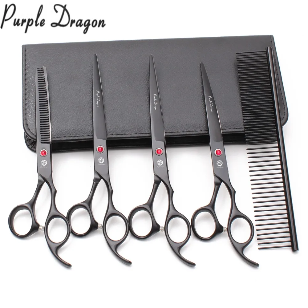

7" 19.5cm Purple Dragon Black JP Stainless Grooming Scissors Kit Straight Shears Thinning Shears Animal Shears Pets Shears Z3103
