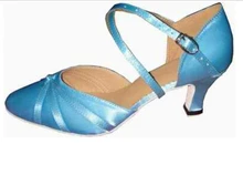 New Free Shipping Blue Satin Closed Toe Dance Shoe Ballroom Salsa Latin Tango Bachata Dancing Shoes ALL Size