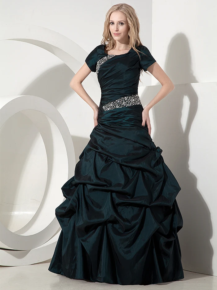 Dark Green Modest Prom Dresses 2017 With Short Sleeves Vintage Girls