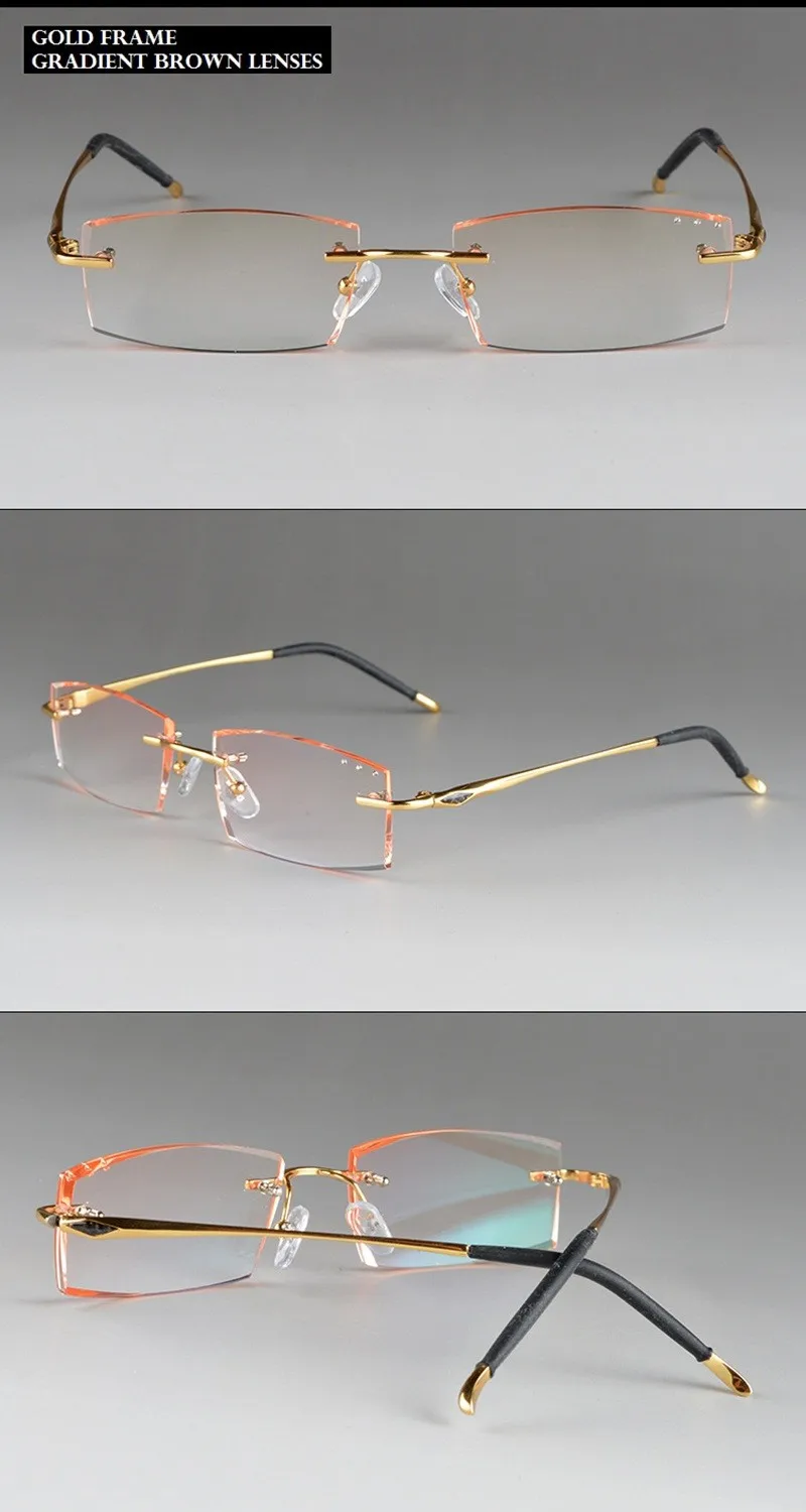 Chashma Rimless Glasses Pure Titanium Frame Diamonds Cutting Prescription  Eyewear Male Anti Reflective Colored Optical Lensess