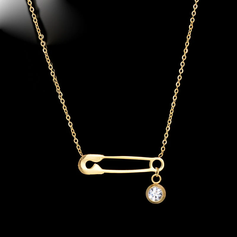

2019 Fashion Pin Pendant Necklaces for Women CZ 316L Stainless Steel Gold Choker Necklace Wedding Gifts Jewelry