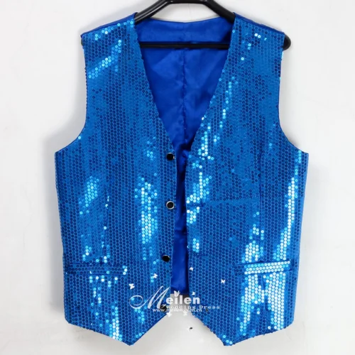 Glitter Mens Sequins Bling Vest Slim Fit Jacket Clubwear Party Bar