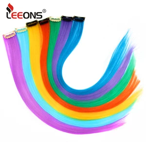 Leeons цветной изюминкой синтетические волосы для наращивания Клип В одна часть длинные прямые пряди для женщин синий коричневый 2 тона волос - изображение