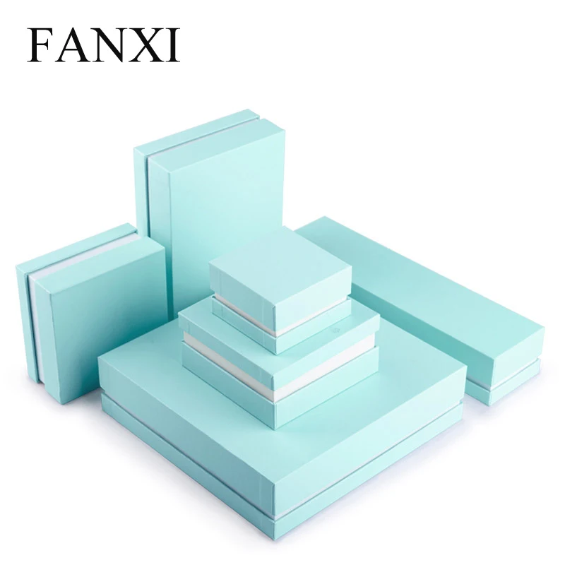 

FANXI Blue Leatherette Paper Jewelry box with Microfabric insert for Jewelrry Collecting Packing Rings/Pendent/Bracelet/Necklace