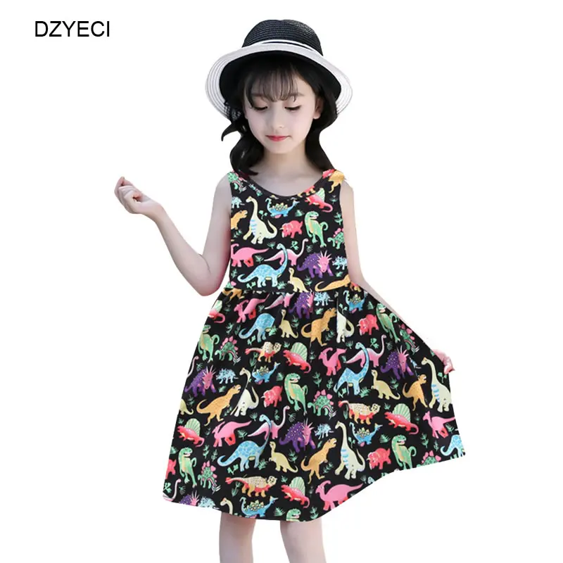 Summer Style Dzyeci динозавр платья для конкурсов красоты для маленьких девочек, костюм летняя детская пышный принт детское платье принцессы; праздничное нарядное детское пляжное Вечерние Туника с изображением принцессы Эльзы детское - Цвет: Summer Style