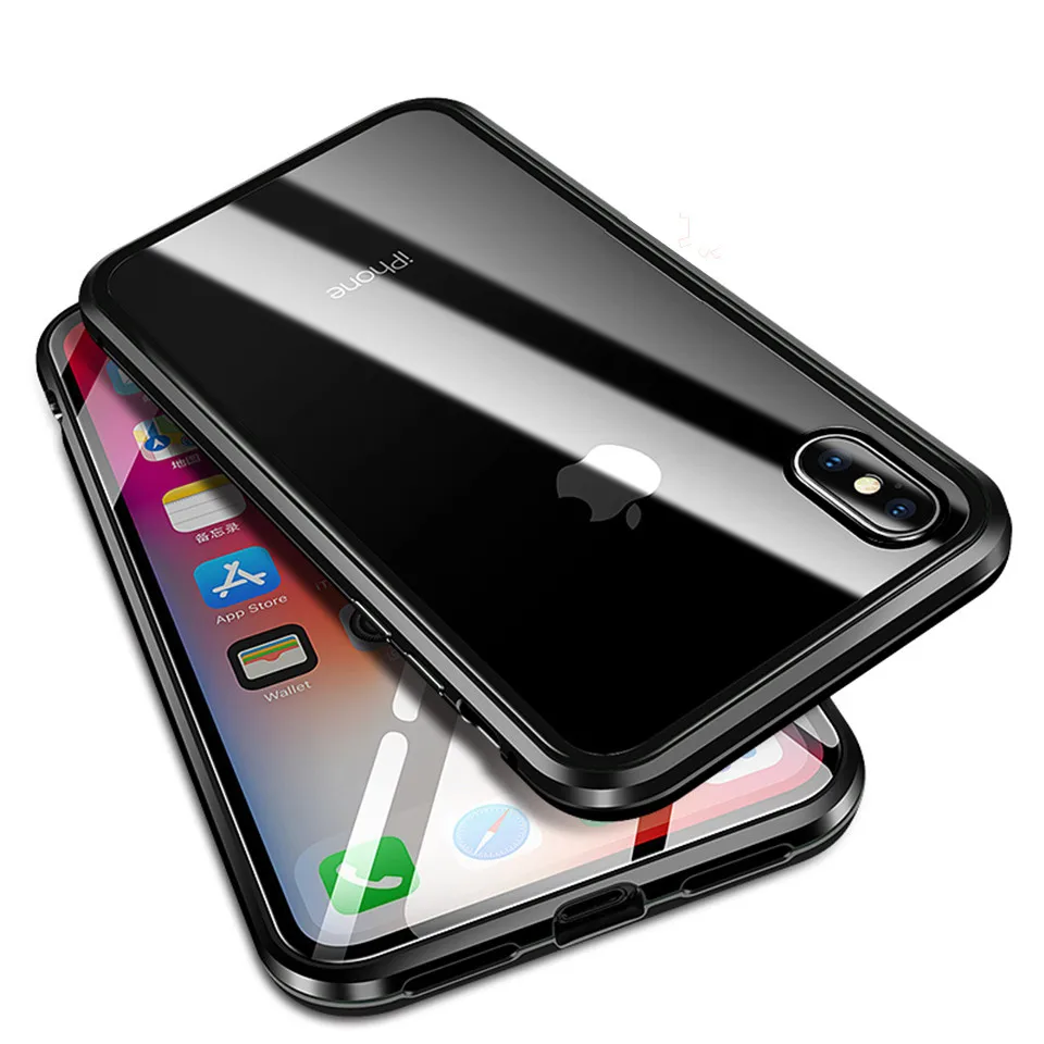 Двухсторонний стеклянный Магнитный чехол для телефона iphone X XS Max 8 7 Plus
