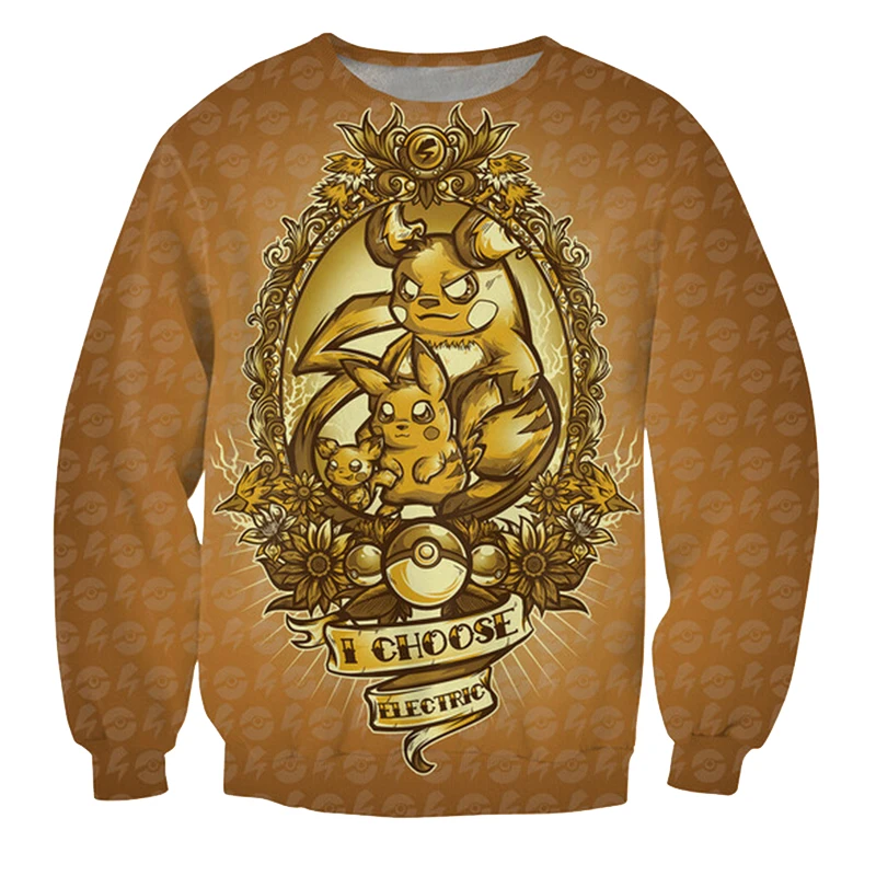 

New Unisex Sweatshirt Print Anime Dragon Ball Pokemon Electric Fire Grass Water I Choose 3D Hip Hop Men Crewneck Pullover Hoodie