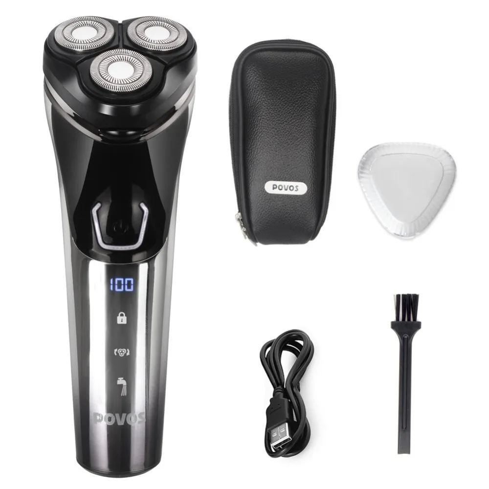 POVOS Electric Shaver For Men Wet Dry Washable Foam Beard Razor Shaving Machine Rechargeable Hair Trimmer