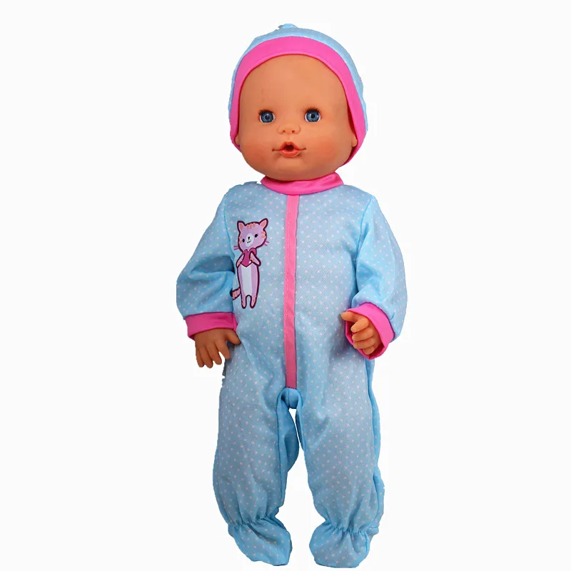 

16inch Doll Clothes 41CM Nenuco Ropa Accesorios Nenuco Ropa Para Nenuco Blue Little Dots Lovely Cat Jumpsuits With Hat