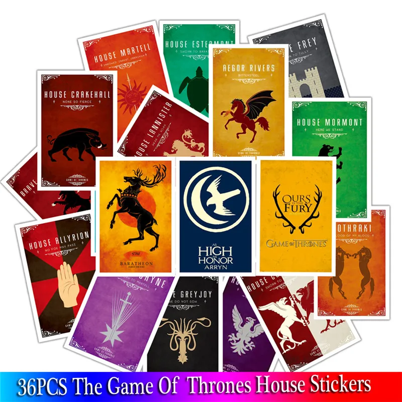 

36Pcs The Game Of Thrones House Stickers For Luggage Laptop Bicycle Motorcycle Anime Stickers For Toys stickers Sets