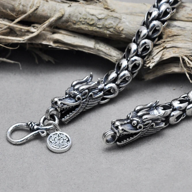  6-8MM Dragon Head Chain 100% Pure Silver Chain Necklace S925 Sterling Silver Necklace Thai Silver Necklaces Men Jewelry HYN14 