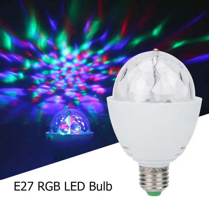 E27 RGB Светодиодная лампа 3 Вт вращающийся хрустальный магический шар для сцены