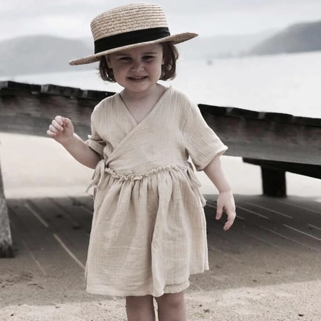 

Cotton Linen Girls Dress For Children Toddler Kids Baby Girl Linen Ruffle Princess Casual Beach Dress Outfits Clothes Vestidos