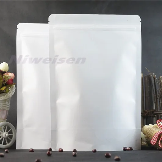 100pcs/Lot 22x29cm Zipper White Kraft pouch Stand up kraft paper bag Resealable Zip Lock Grip seal Food Grade for beans/nuts | Дом и сад