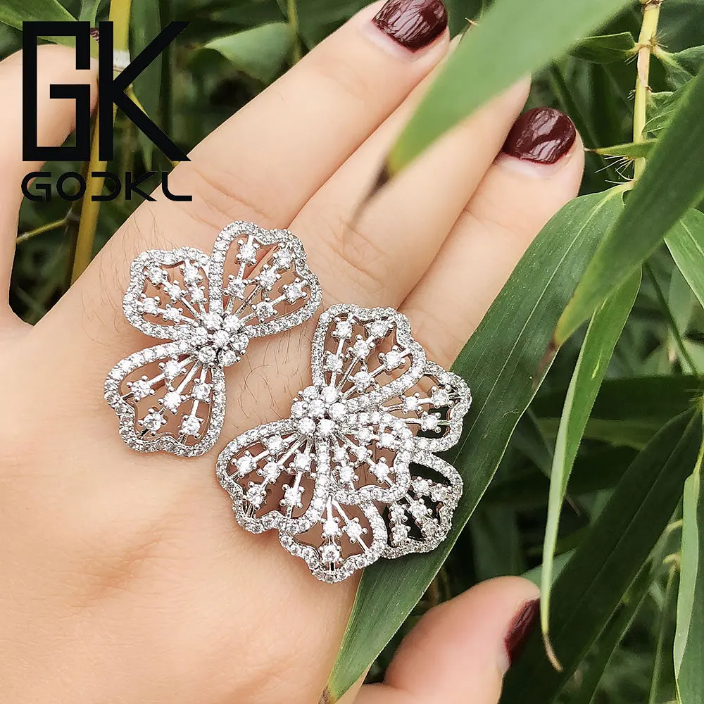 

GODKI Luxury Big Bowknot Cover 3 Fingers Wide Rings for Women Wedding Cubic Zircon Crystal CZ Midi Knuckle Surf Ocean Rings 2018