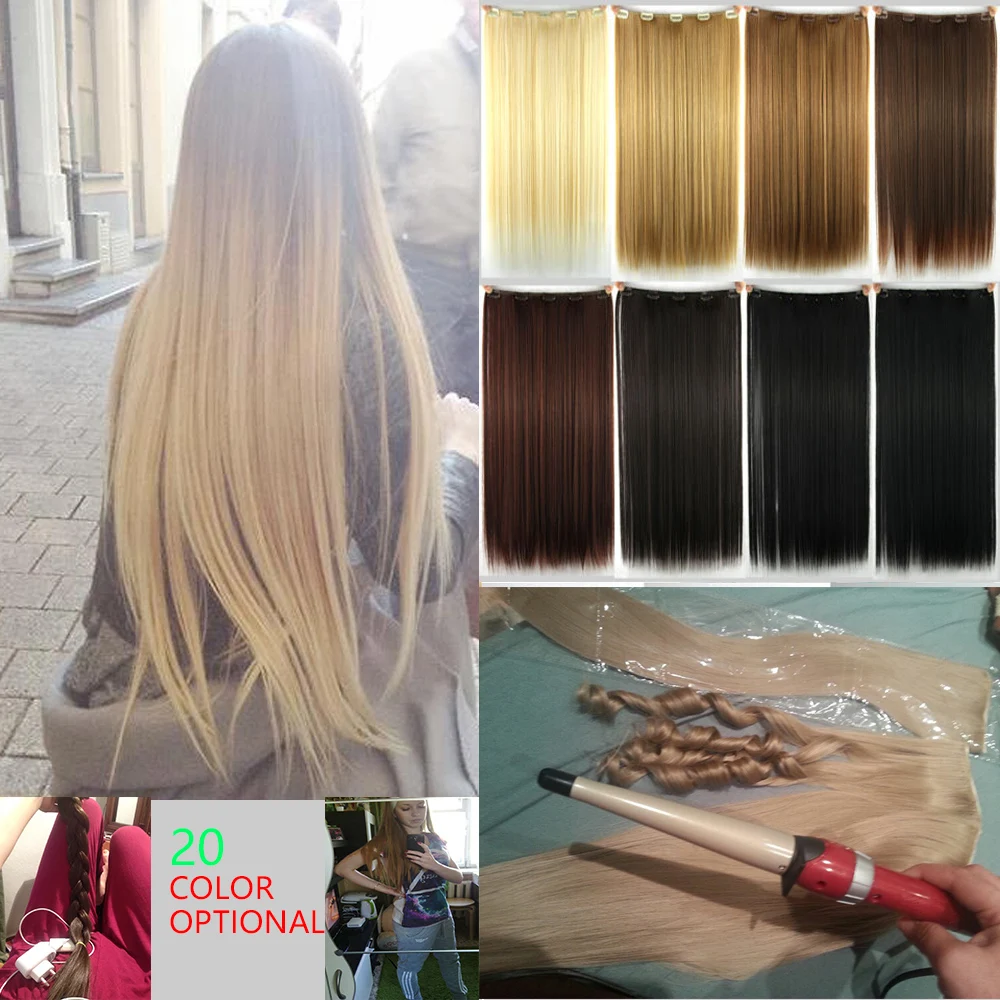 24 60cm Synthetic  Full Head Clip In Hair Extension Straight Hairpiece Halloweek Hair extension High Quality Matte Temperature