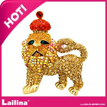 

fashionable lion Topaz crystal rhinestone brooch pin with crown on head