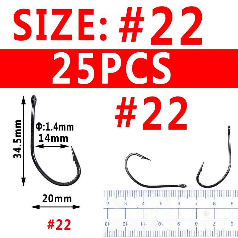Bimoo несколько размеров с высоким содержанием углерода Сталь крючок для сома морской рыбалки приманки колючий Карп Рыбалка иглы рыбацкие крючки черный Никель 50/25 шт - Цвет: size22 25pcs