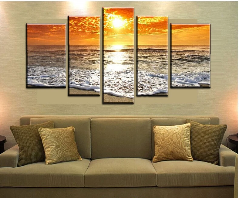 2017 5 Panel Wall Art Abstract Seascape Wave Group Canvas For Wall Decor Ready Hung At Wallin