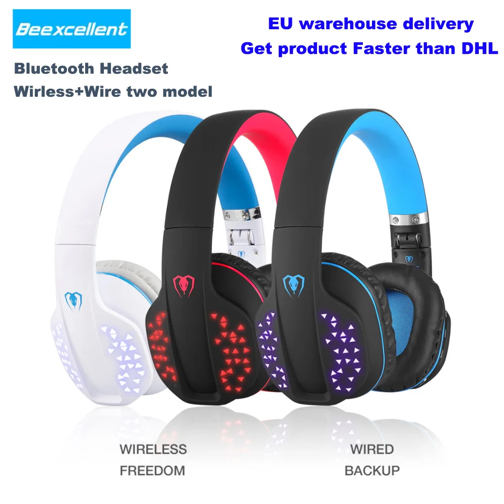 Kwelling pizza meloen Beexcellent Q2 Bluetooth Headphone Earphones Over Ear Stereo Dynamic  Headset With Mic And LED Lights|Bluetooth Earphones & Headphones| -  AliExpress