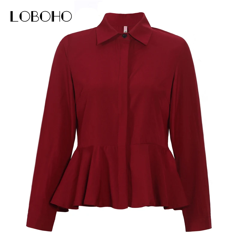 

Womens Tops And Blouses Spring 2019 Fashion Collar Long Sleeve Chiffon Blouse White Red Women Ruffles Casual Shirts Peplum Tops