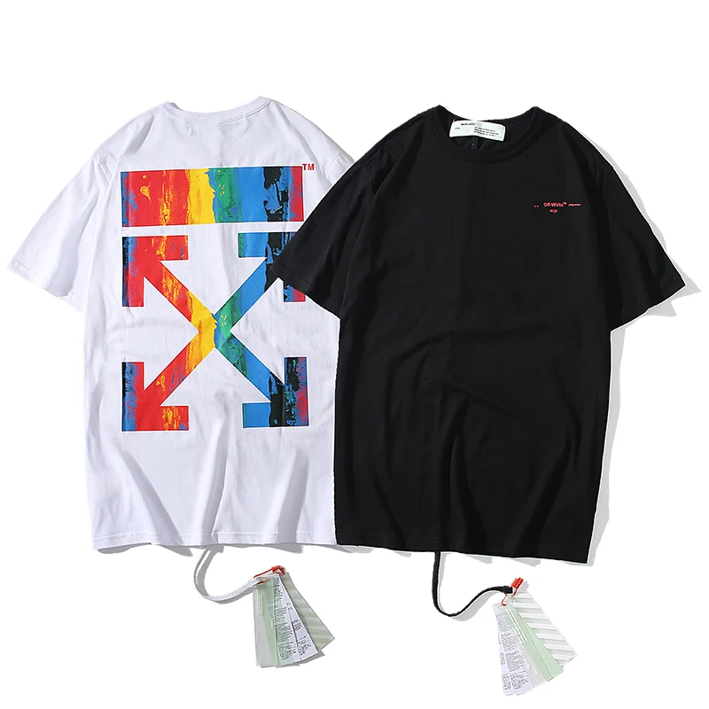 

printing color arrow 19ss Off-White OW Men/Women Fashion Couple Lovers models Casual Cotton Round neck Short sleeve T-shirt