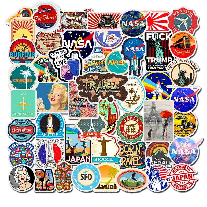 50Pcs Mixed skateboard suitcase laptop motorcycle car guitar children toy sticker bomb wallpaper