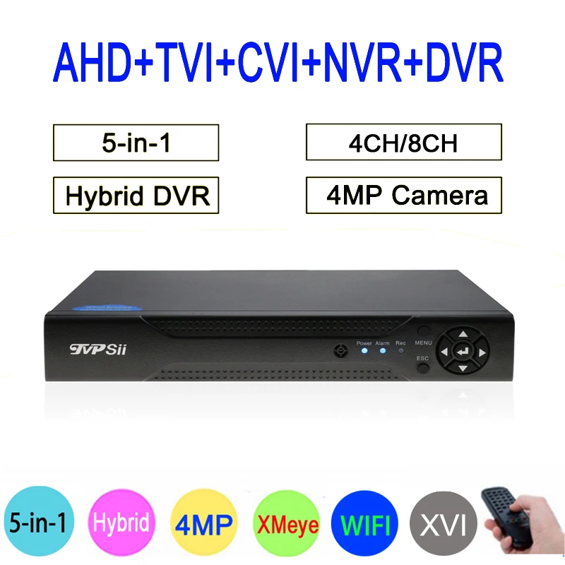 

XMeye Hisilicon Chip H264+ 4MP 4CH/8CH Full HD 5 in 1 Hybrid Coaxial WIFI ONVIF TVi CVI IP NVR AHD CCTV DVR Free Shipping