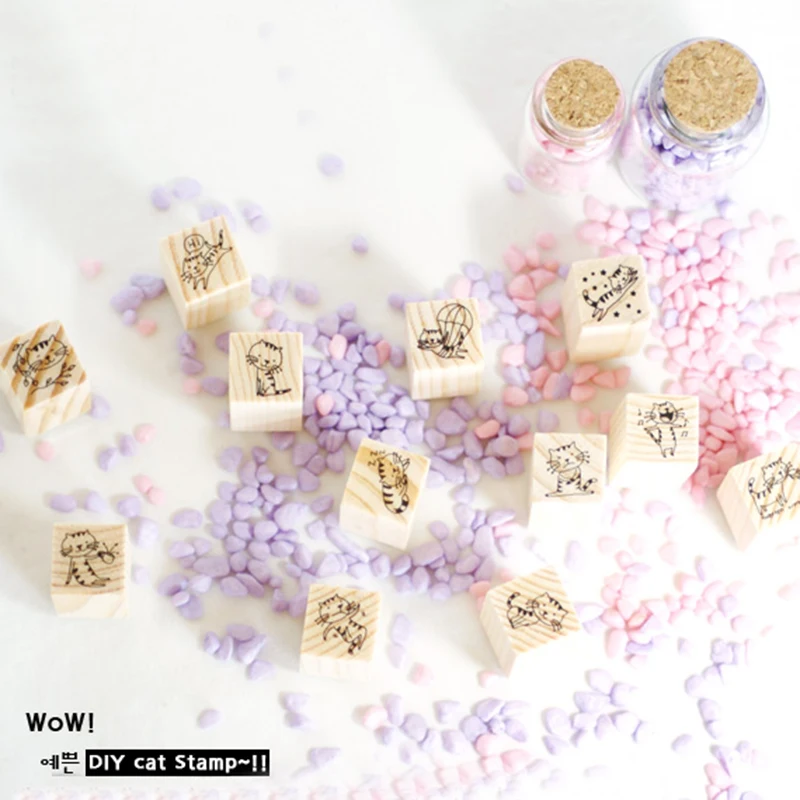 12 шт./компл. DIY Скрапбукинг Винтаж дерево Марки украшения творческий Cat Stamp