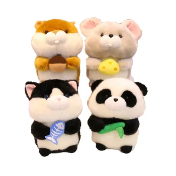 

18cm high quality fluffy stuffed animal panda holidng bamboo squirrel holding deal apple cat holding fish, mouse holding cheese