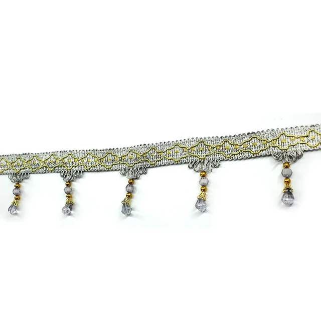 ZGTGLAD 1m Cloth Curtain Sewing Tassel Fringe Trim Tassel Crystal bead Lace Accessories Curtain Home DIY Decoration Supplies Silver