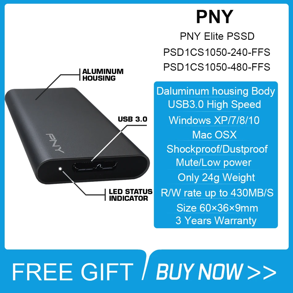 PNY USB 3 0 внешний твердотельный накопитель 240GB 480GB USB3.0 высокоскоростной