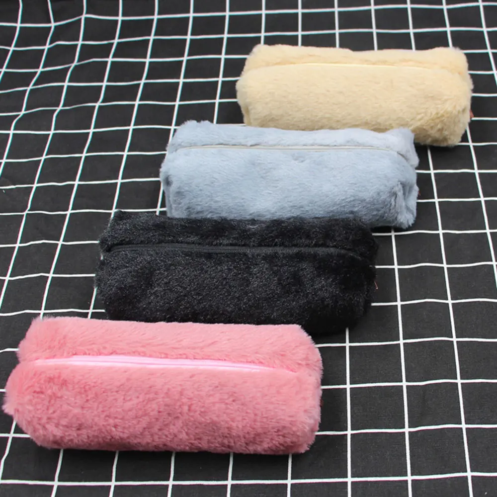 

Large Capacity Cute Zipper Pencil Bag Plush Solid Case Multifunction Storage Money Wallet School Pencil Bags for Girls 4 Colors