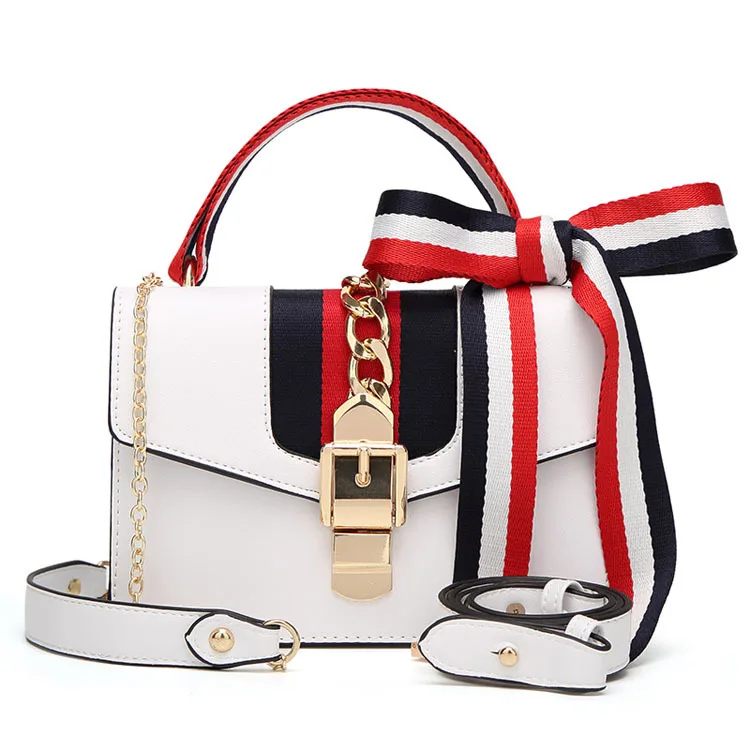

2018 New Women Bag European Style Fashion Crossbody Chain Bag with Ribbons and Scarves Flap Bag Shoulder