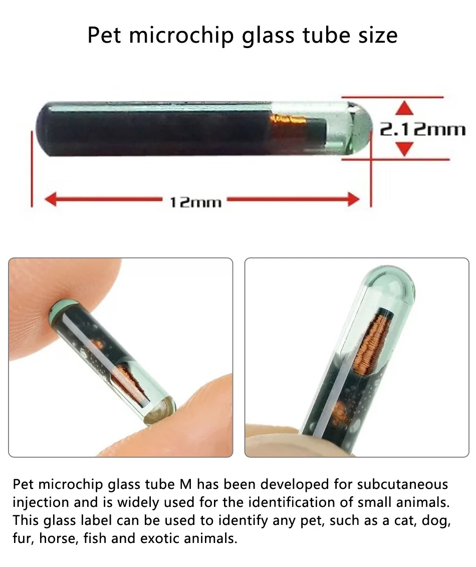 2,12*12 FDX-B ISO11784/785 RFID 60 шт. Id инжектор Pet стеклянный колпачок шприц с микрочипом для животных свинья, корова крупного рогатого скота лошадь