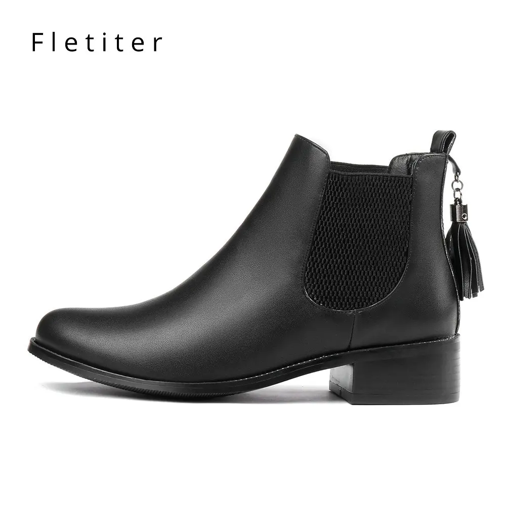 

Ankle Boots Genuine Leather Women warm winter shoes Black Chelsea Short Plush Ladies Autumn Boots Plus Size Ladies casual Shoes